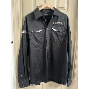 Coogi Luxe Shirt Men's XXL/2XL White/Black Cuff‎ Long Sleeve Button Down Shirt